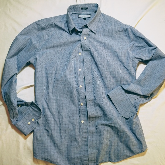 Mens Tommy Hilfiger Blue/White Check Long Sleeve, - Picture 1 of 3